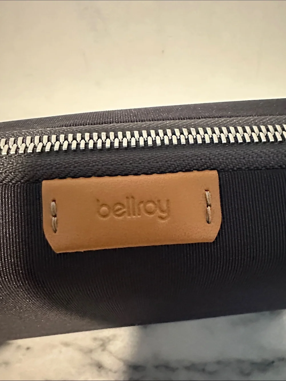 Bellroy Black Travel Organizer with Tan Leather Tab